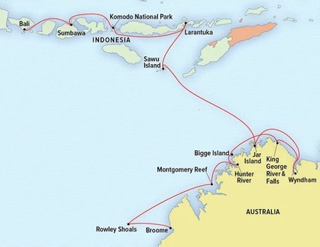 Map for Kimberley Expedition: Northwest Australia & Indonesia