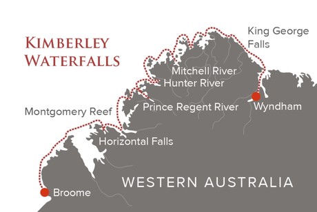 Map for Kimberley Waterfalls Australia Cruise