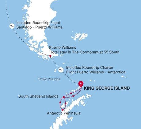 Map for 10 Days Luxury Antarctica Expedition - King George Island to King George Island
