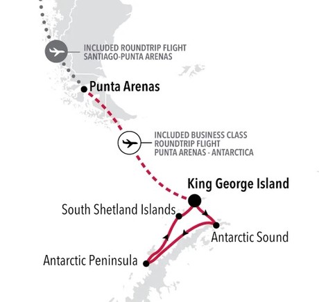 Map for King George Island to King George Island Luxury Antarctica Adventure Cruise