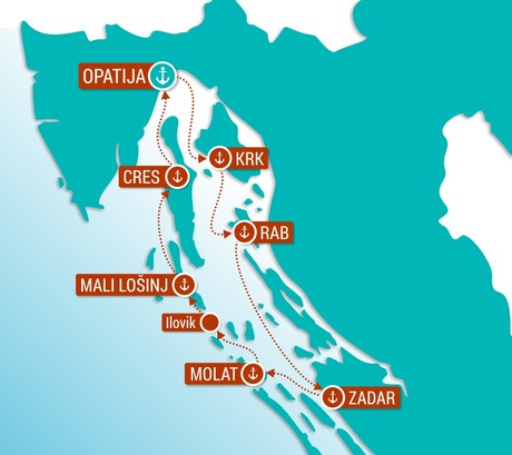Map for Northern Croatia premium cruise from Opatija