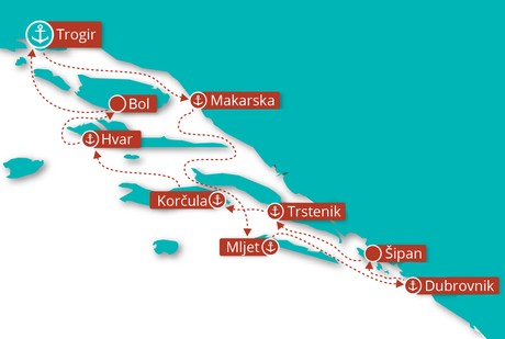 Map for Southern Croatia from Split - Premium cruise