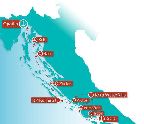 Map for Northern Pearls: Split - Opatija