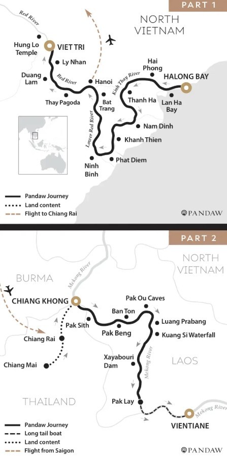 Map for Halong Bay, Red River & Laos Mekong River Cruise