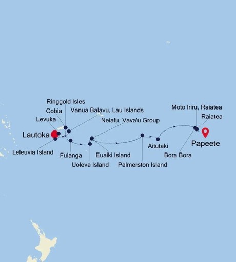 Map for Lautoka to Papeete - South Pacific Luxury Cruise
