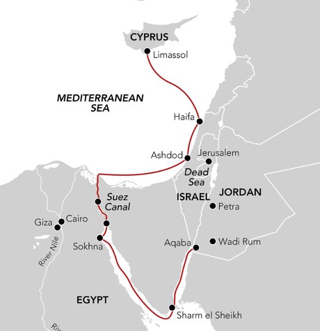Map for Levantine Odyssey - Middle East Cruise