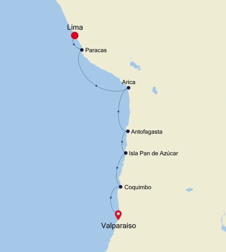 Map for Lima to Valparaiso - Peru & Chile Luxury Cruise