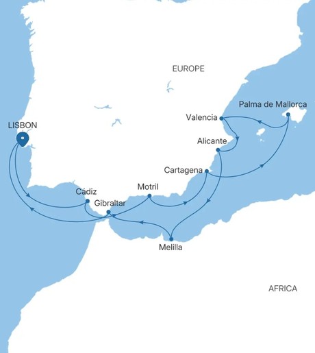 Map for 13 Days Luxury Spain & Portugal Cruise - Lisbon to Lisbon