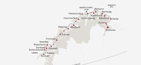 Map for Lofoten to the Norwegian Border - Norway Expedition Cruise