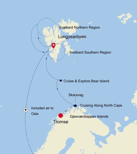 Map for Longyearbyen to Tromsø - Norway & Spitsbergen Luxury Expedition Cruise
