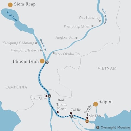 Map for Cruising the Lower Mekong River - 4 Days
