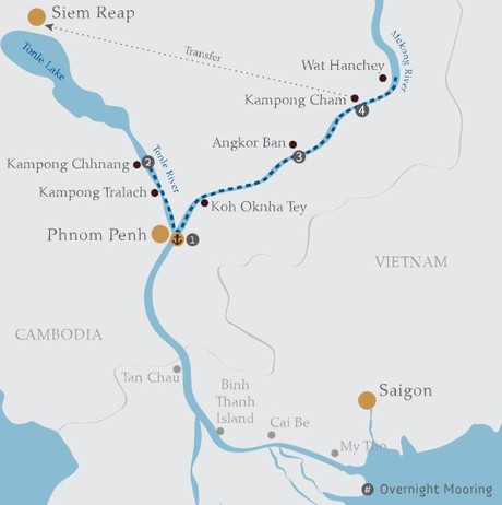 Map for Cruising the Lower Mekong River - 5 Days