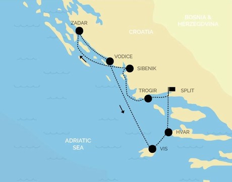 Map for Croatia Luxury Cruise North: from Split to Split
