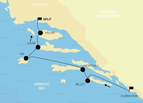 Map for Croatia Luxury Cruise: from Dubrovnik to Split