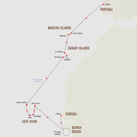 Map for Macaronesia & Bissagos Islands – Grand Expedition Cruise from Lisbon to Dakar