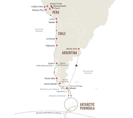 Map for Machu Picchu, Patagonia & Antarctica Ultimate Adventure