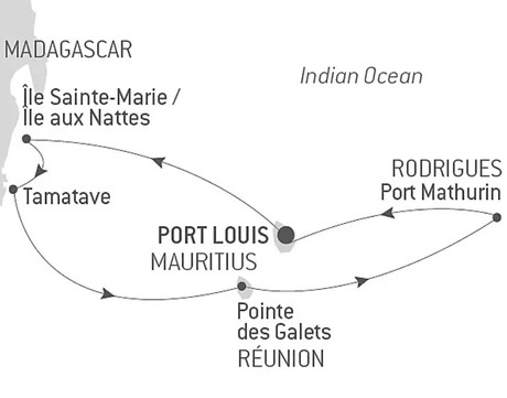 Map for Madagascar & the Mascarene Islands Adventure Luxury Cruise