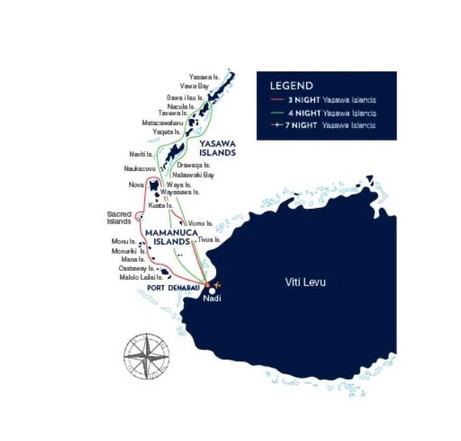 Map for Mamanuca & Yasawa Islands - South Pacific Cruise