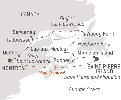 Map for Expedition Along Saint Lawrence - East Coast Canada Luxury Cruise