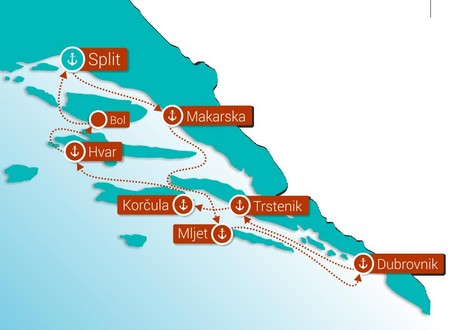 Map for Southern Croatia from Split - Premium cruise