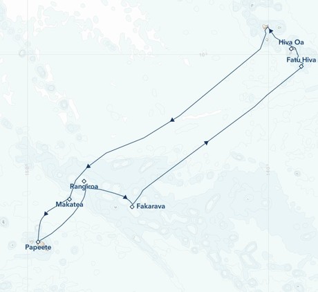 Map for French Polynesia’s Marquesas Islands and Tuamotus