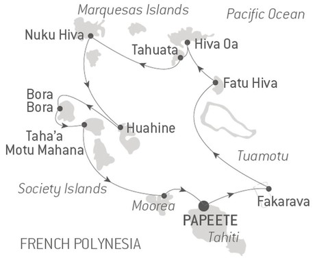 Map for Marquesas, The Tuamotus & Society Islands Luxury French Polynesia Cruise
