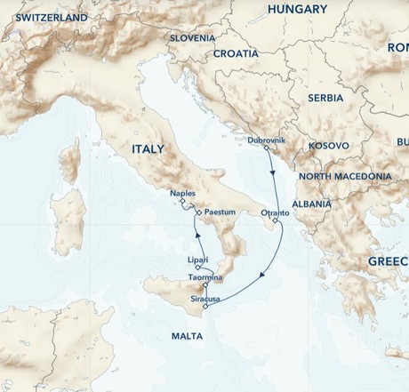 Map for Mediterranean Gems: Southern Italy and Sicily aboard Sea Cloud