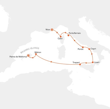 Map for Mediterranean Island Hopping Luxury Cruise