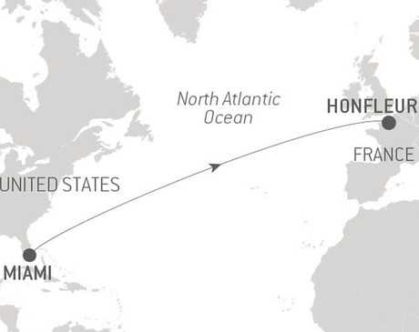 Map for Ocean Voyage: Miami - Honfleur
