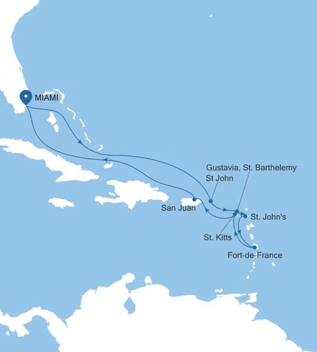 Map for 12 Days Luxury Caribbean Cruise - Miami to Miami
