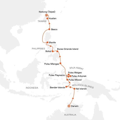 Map for Molucca Islands, Raja Ampat and the Philippines: Idylls above and below the Water