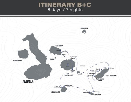 Map for Monserrat Galapagos 8 Day B + C Itinerary Cruise