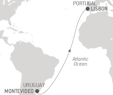 Map for Ocean Voyage: Montevideo - Lisbon
