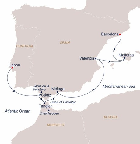 Map for Sailing Through The Moorish Empire - Portugal & Spain Sailing Cruise