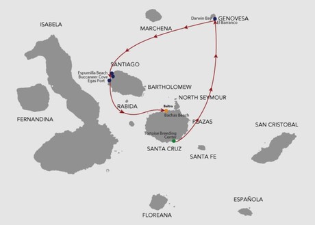 Map for Natural Paradise Galapagos 4 Day Luxury Voyage