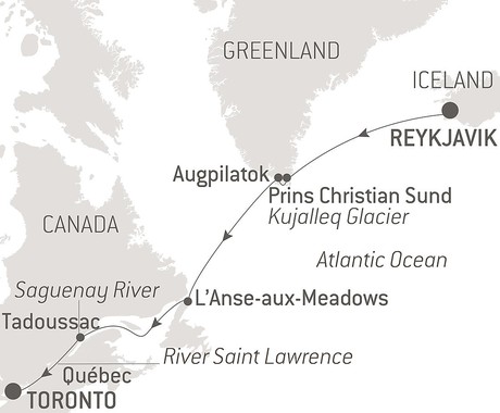 Map for Natural Wonders of Greenland and Canada with Ponant