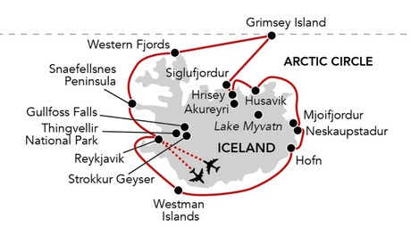 Map for Natural Wonders of Iceland - 11 Day Cruise