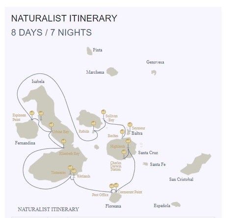 Map for Galapagos Naturalist Small Ship Cruise