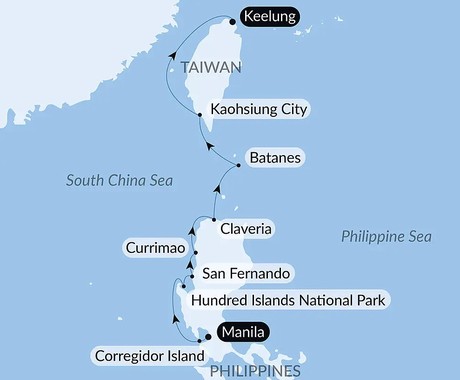 Map for Nature and Heritage from the Philippines to Taiwan Luxury Cruise