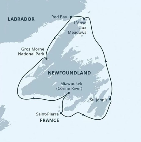 Map for Newfoundland Circumnavigation with Adventure Canada