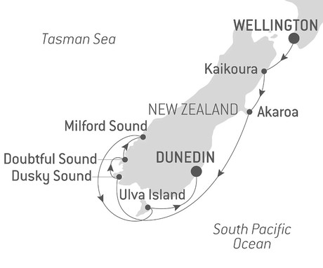 Map for New Zealand’s Fiordland aboard Le Laperouse