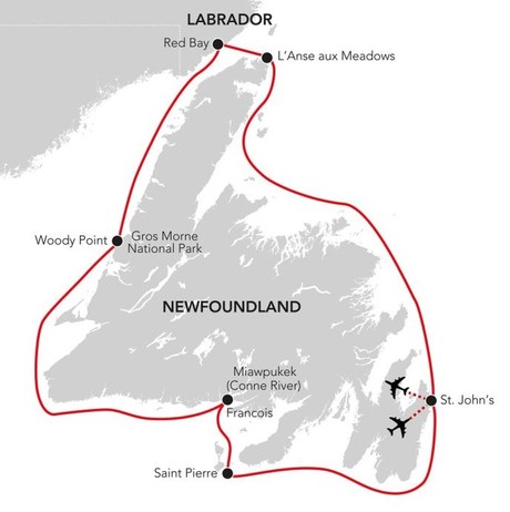 Map for Circumnavigation of Newfoundland Small Ship Cruise