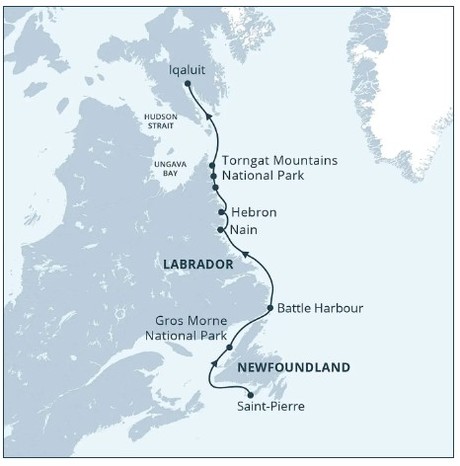 Map for Newfoundland and Wild Labrador: A Torngat Mountains Adventure