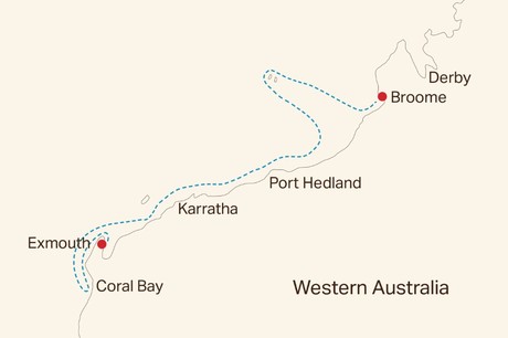 Map for North of Ningaloo Cruise - Exmouth to Broome