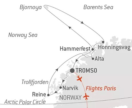 Map for North Norway and the Northern Lights in Spring