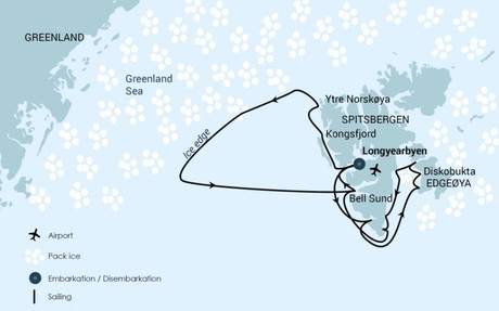 Map for North and East Spitsbergen - Summer Solstice
