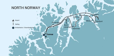 Map for North Norway, Aurora Borealis - Hike & Sail & Kayak