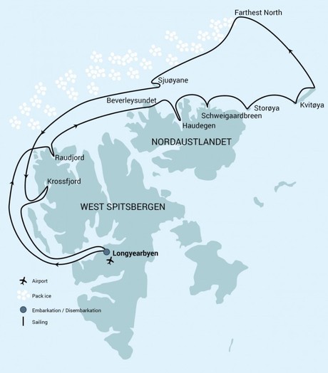 Map for North Spitsbergen - Kvitoya - Farthest North
