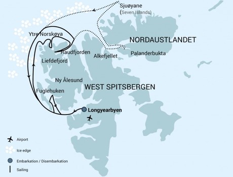 Map for North Spitsbergen, in the Realm of Polar Bear & Ice - Birding, Summer Solstice