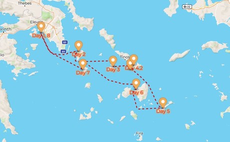 Map for Authentic Greece. Northern Cyclades Small Ship Cruise